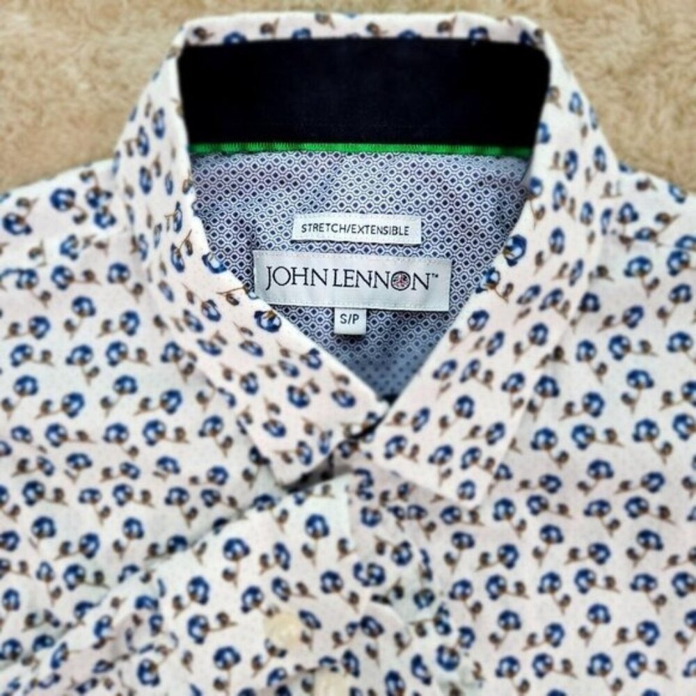 John Lennon Dress Shirt Floral All Over Print Stretch Long Sleeve Men's Size S
